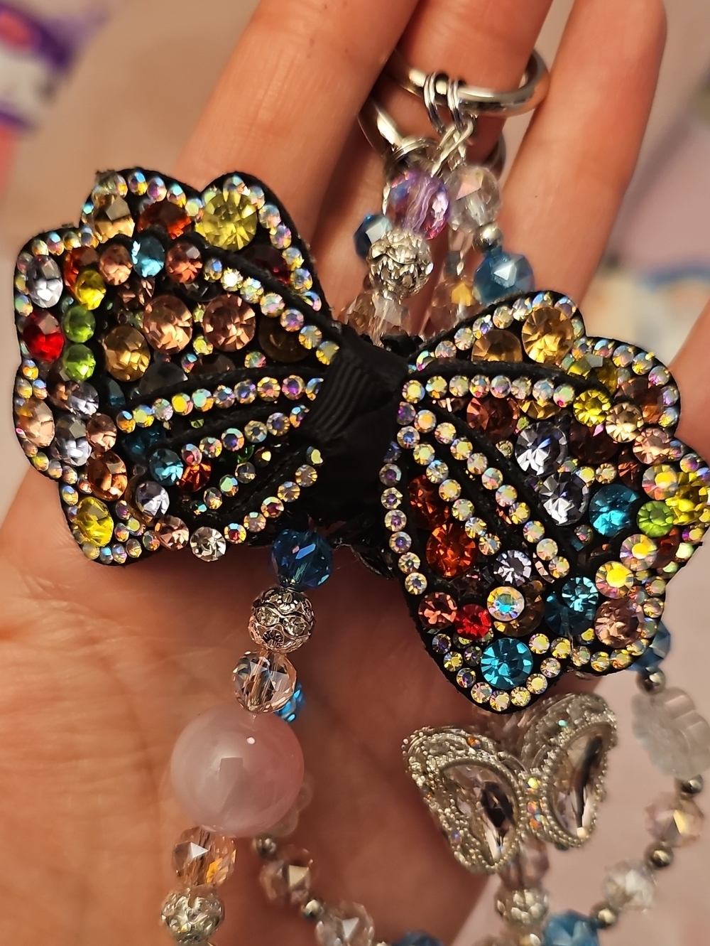 Multicolor Crystal Bow Purse Charm
